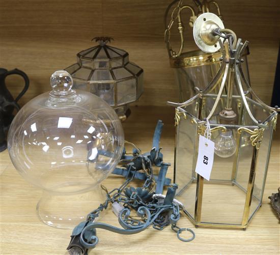 Two glass lanterns and two other lights